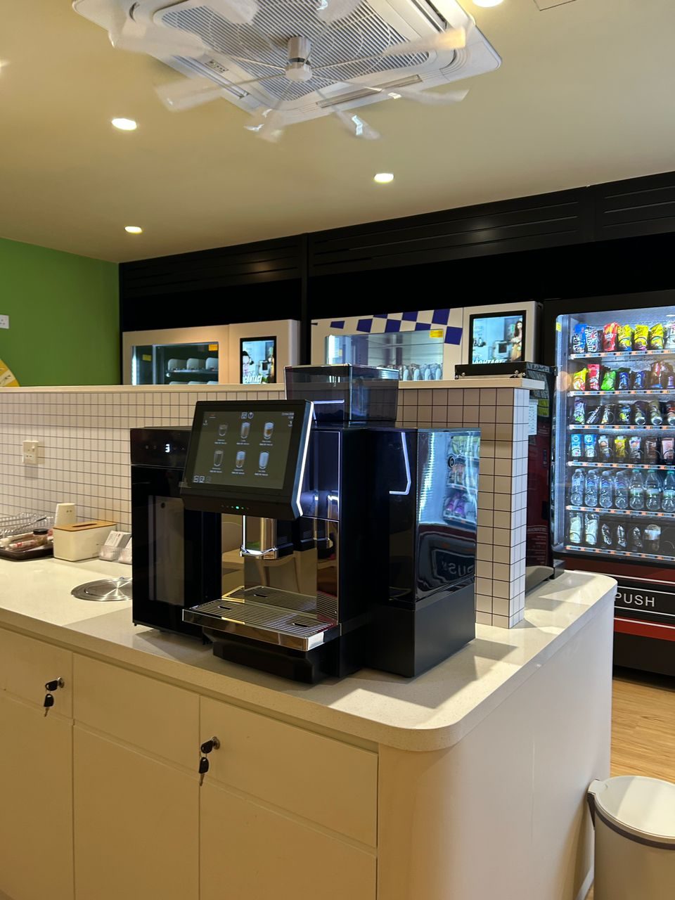 The barista counter with bean-to-cup espresso machine